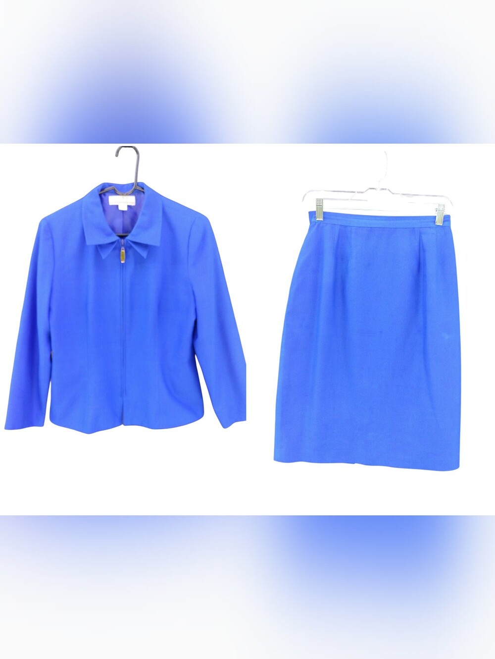 SHOMI 100% Silk Peter Nygard Cobalt Blue Jacket Skirt 2 Piece Suit Set